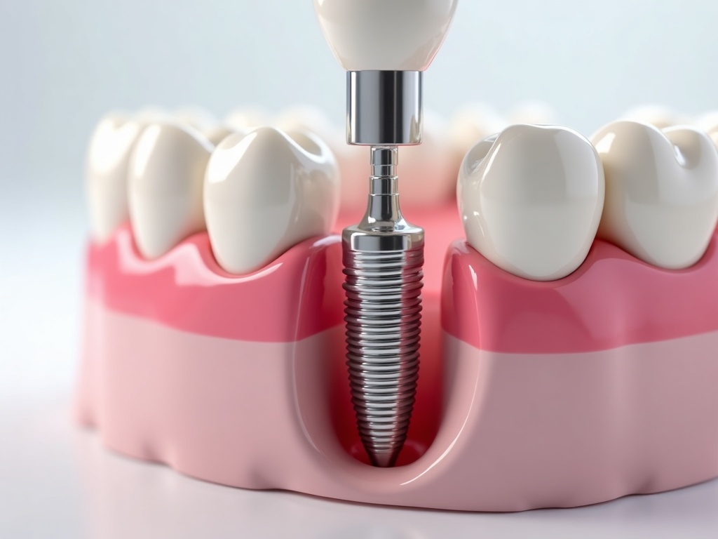 chirurgie implants dentaires - implant en titane inséré dans l'os de la mâchoire