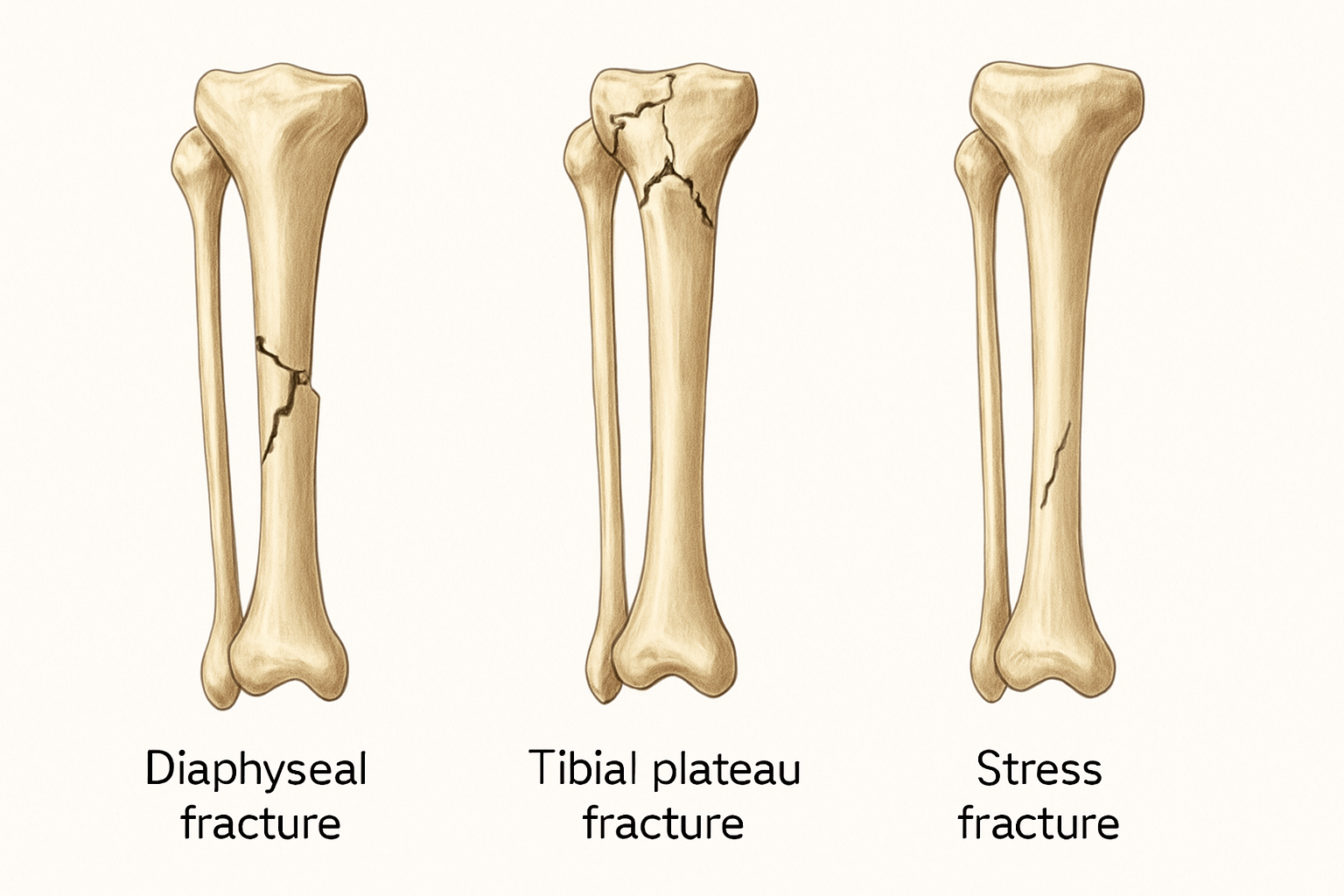 Fracture du tibia définition - illustration anatomique des différents types de fractures