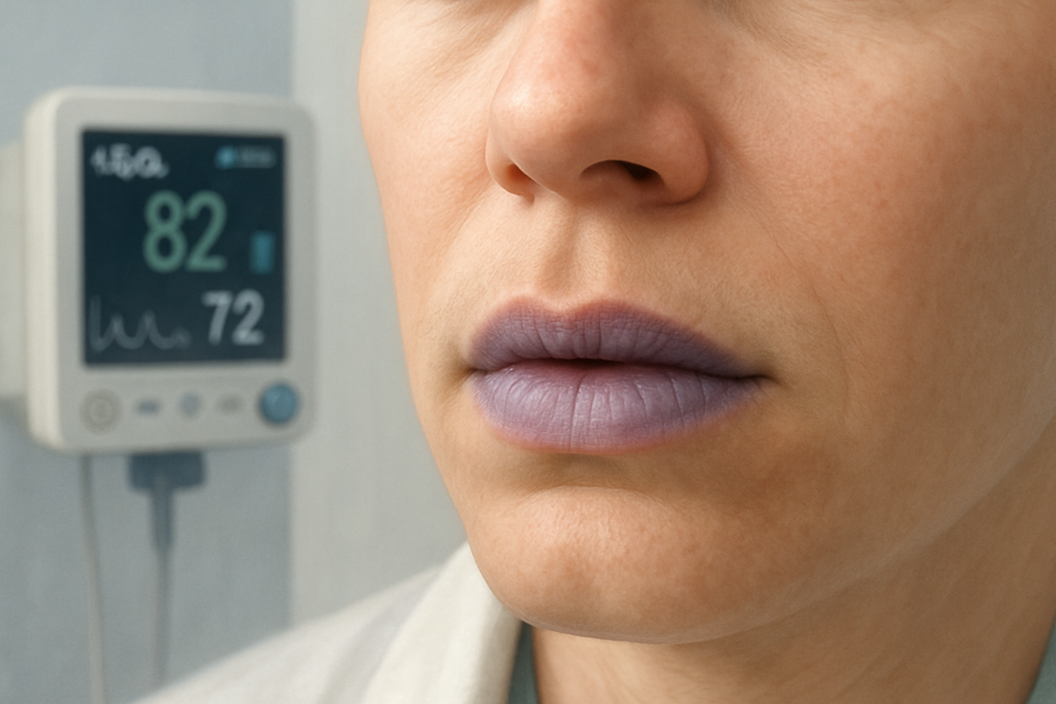 Lèvres violettes cyanose - illustration médicale de la coloration labiale violacée
