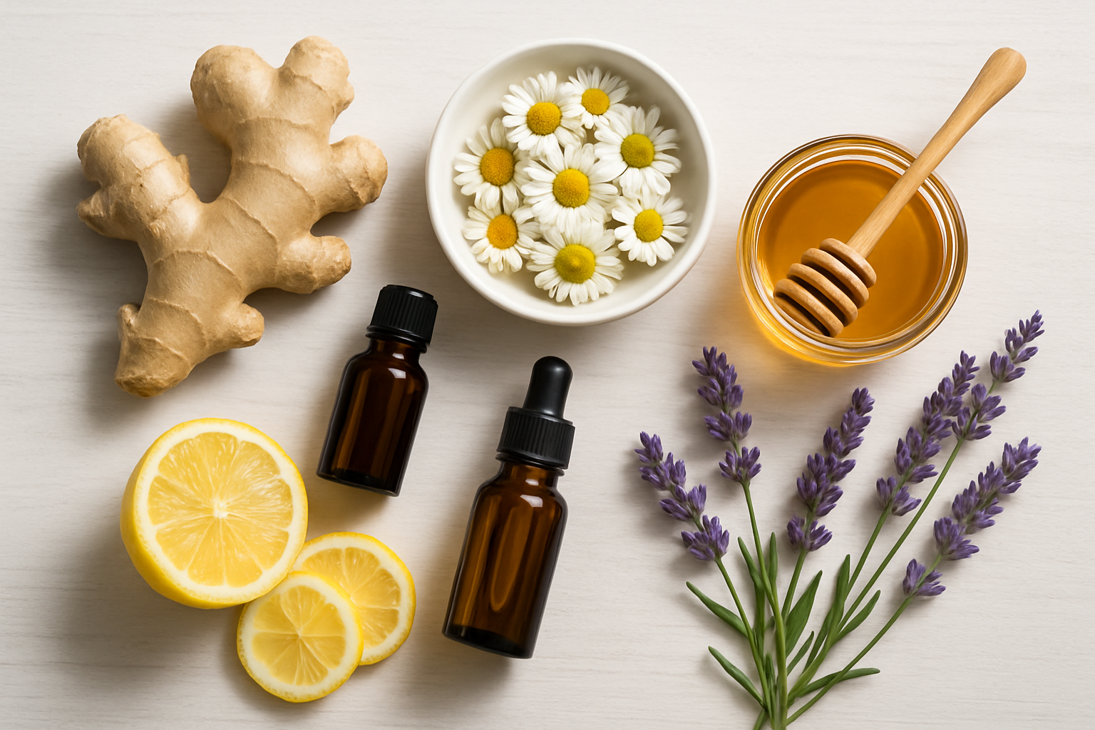 Meilleurs remèdes naturels contre le mal : gingembre, camomille, huile essentielle et miel