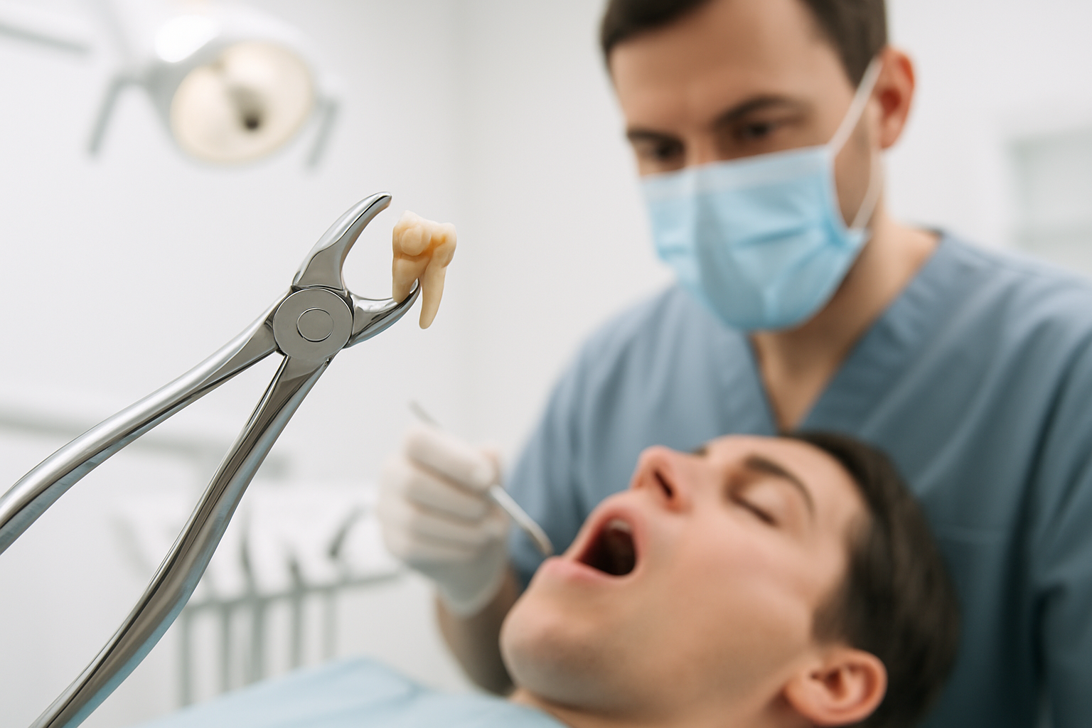 Avulsion dentaire - extraction d'une dent avec un davier par un chirurgien-dentiste