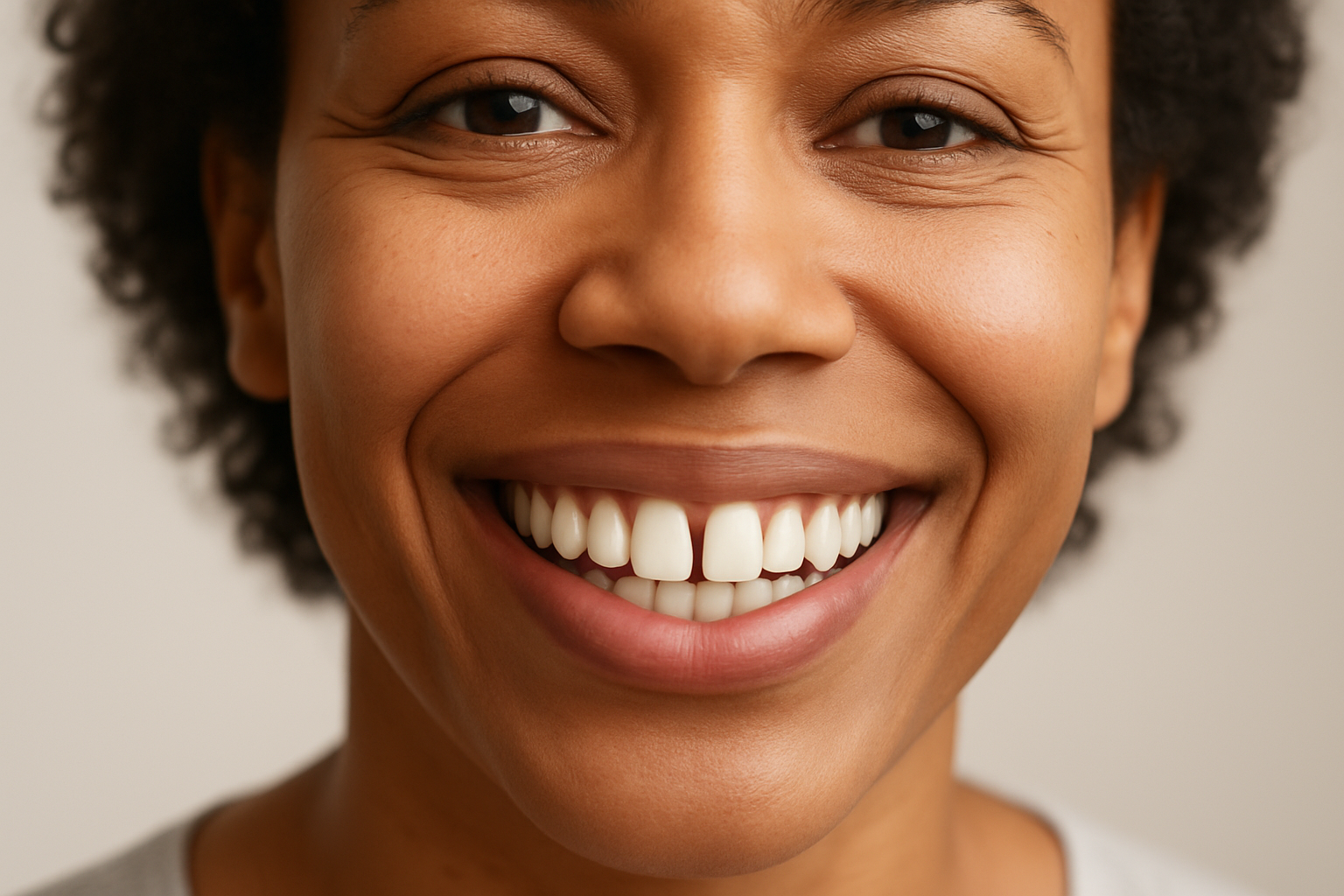 Dents du bonheur - sourire avec diastème entre les incisives supérieures