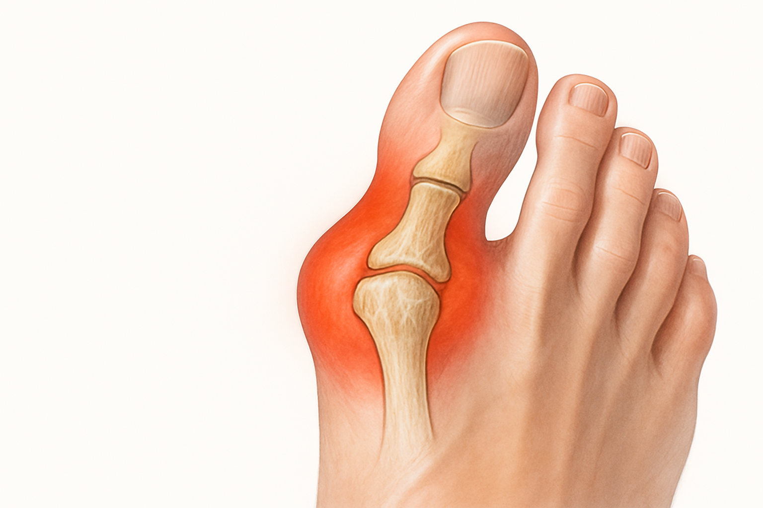 Douleur à l'orteil - illustration médicale montrant inflammation et articulation du pied