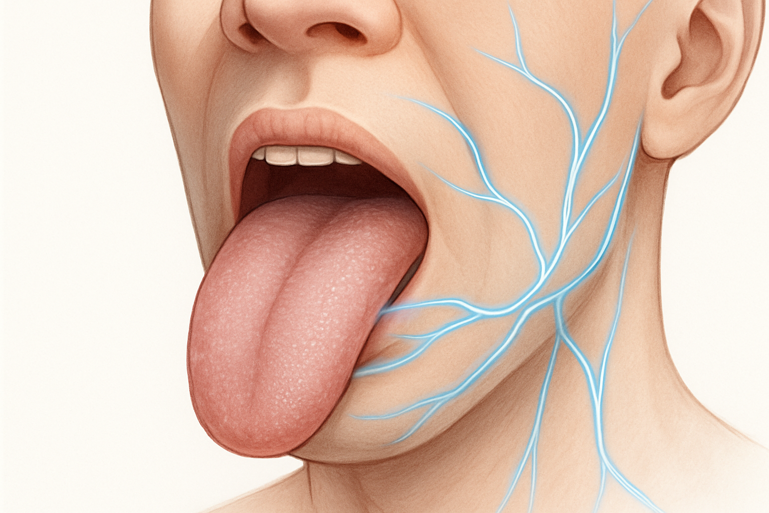 Langue engourdie - illustration médicale des nerfs de la langue et paresthésie buccale