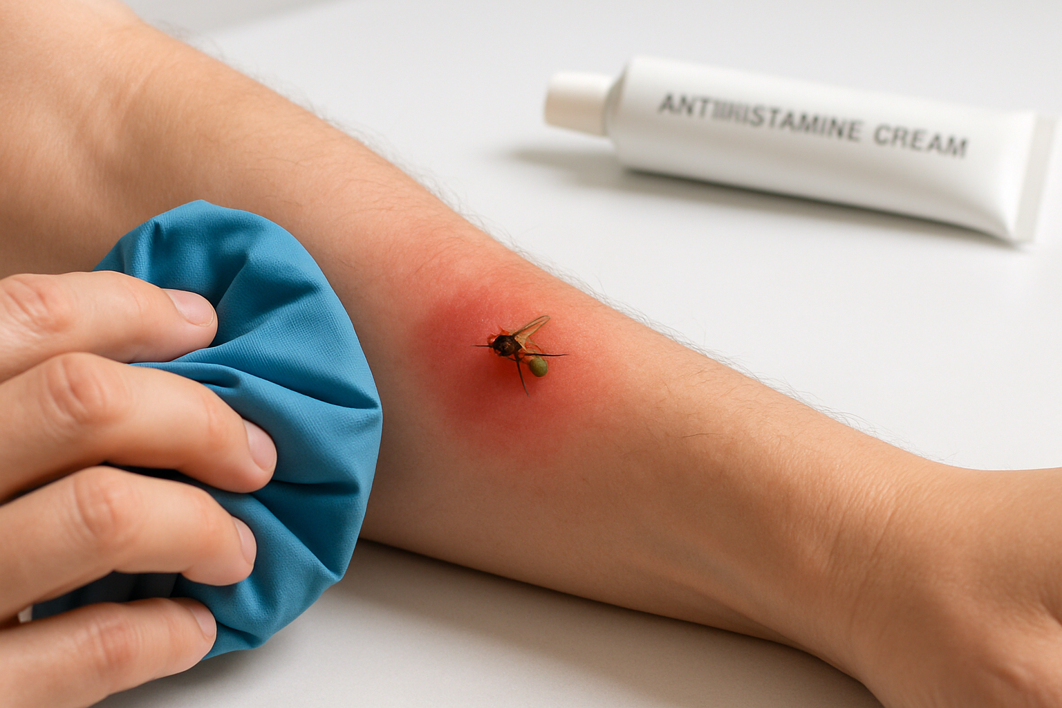 Piqûre de guêpe allergie calmer - application de froid sur la zone gonflée