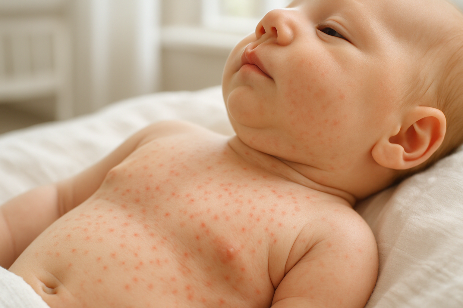 Bouton de chaleur bébé - éruption cutanée rouge sur le cou d'un nourrisson