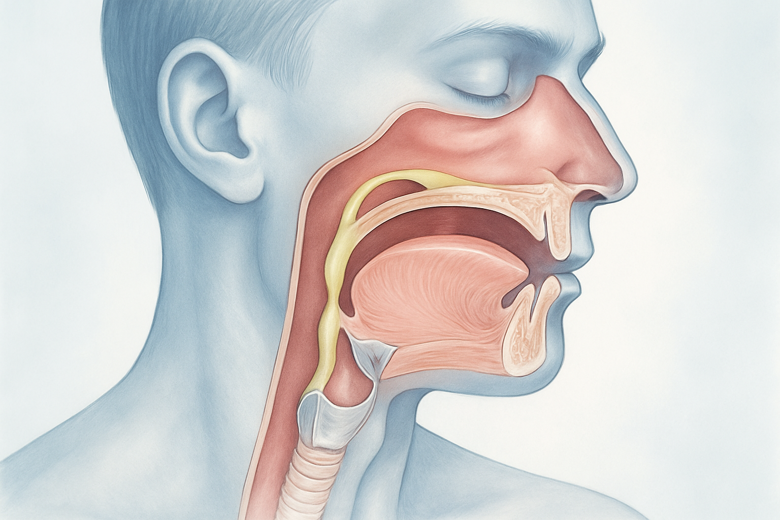 Glaire dans la gorge - illustration anatomique du mucus dans les voies respiratoires