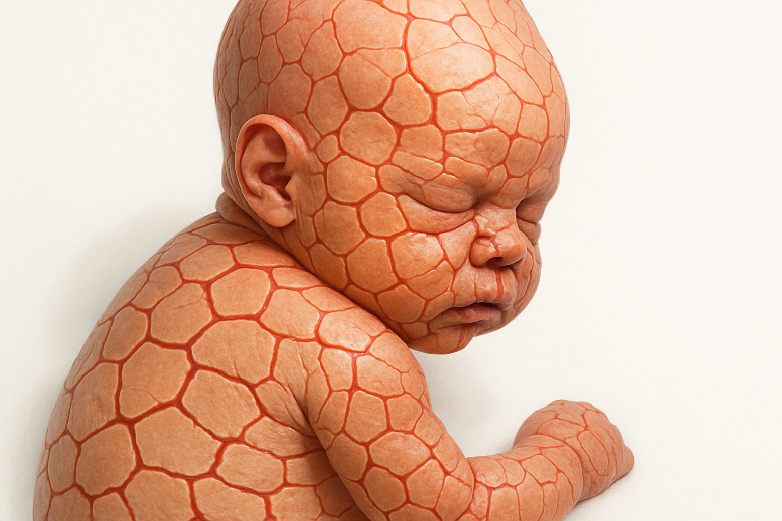 Maladie du bébé arlequin – illustration clinique de l'ichtyose congénitale avec plaques kératosiques