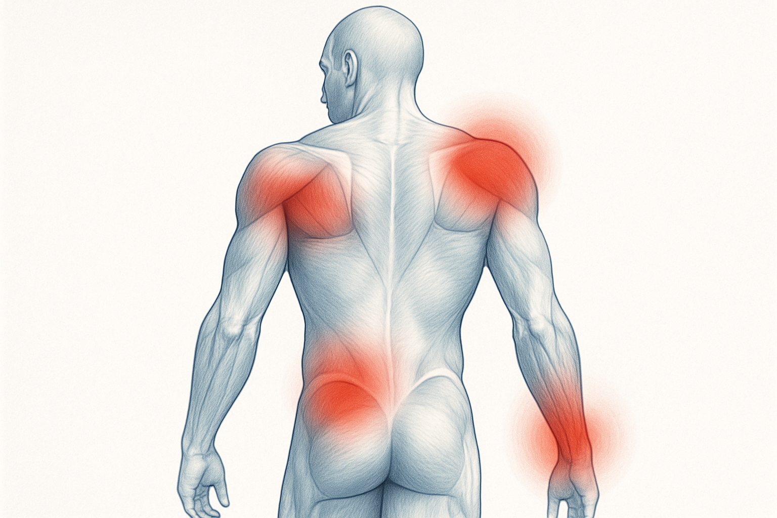 Myalgie douleurs musculaires - schéma anatomique des zones touchées sur le corps humain