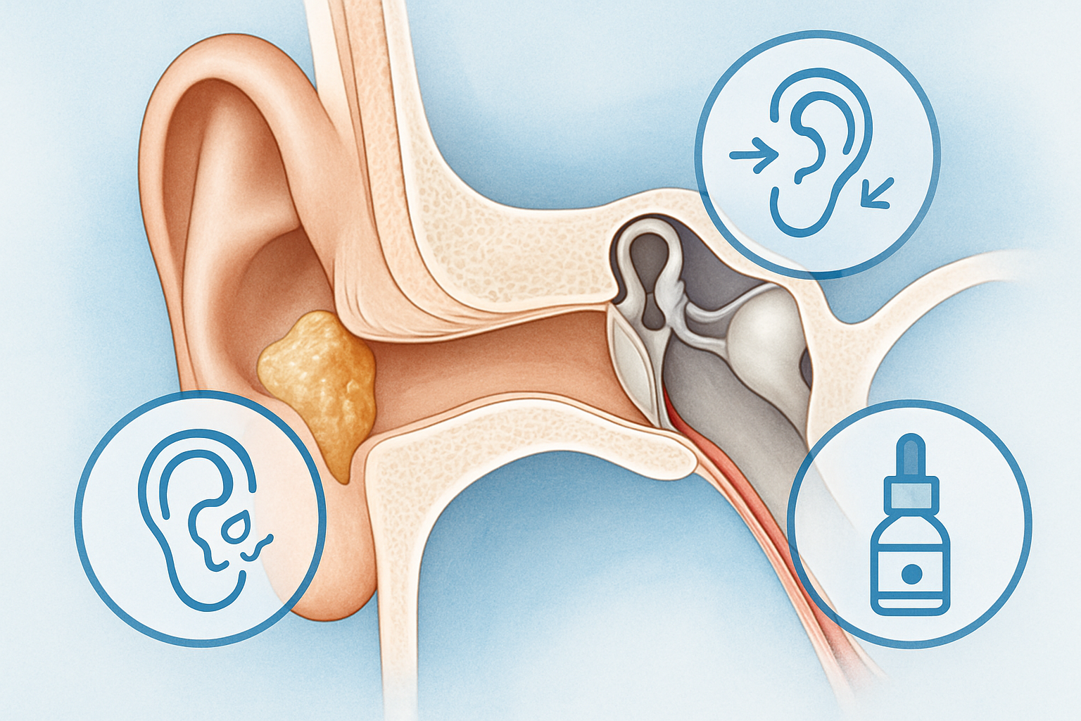 Oreille bouchée : schéma anatomique du conduit auditif et de la trompe d'Eustache