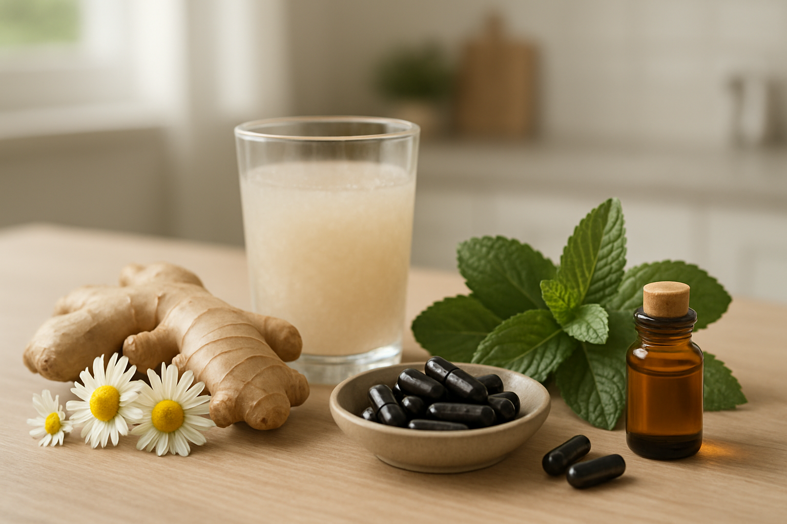 Remèdes naturels contre la gastro : gingembre, camomille, eau de riz et charbon végétal