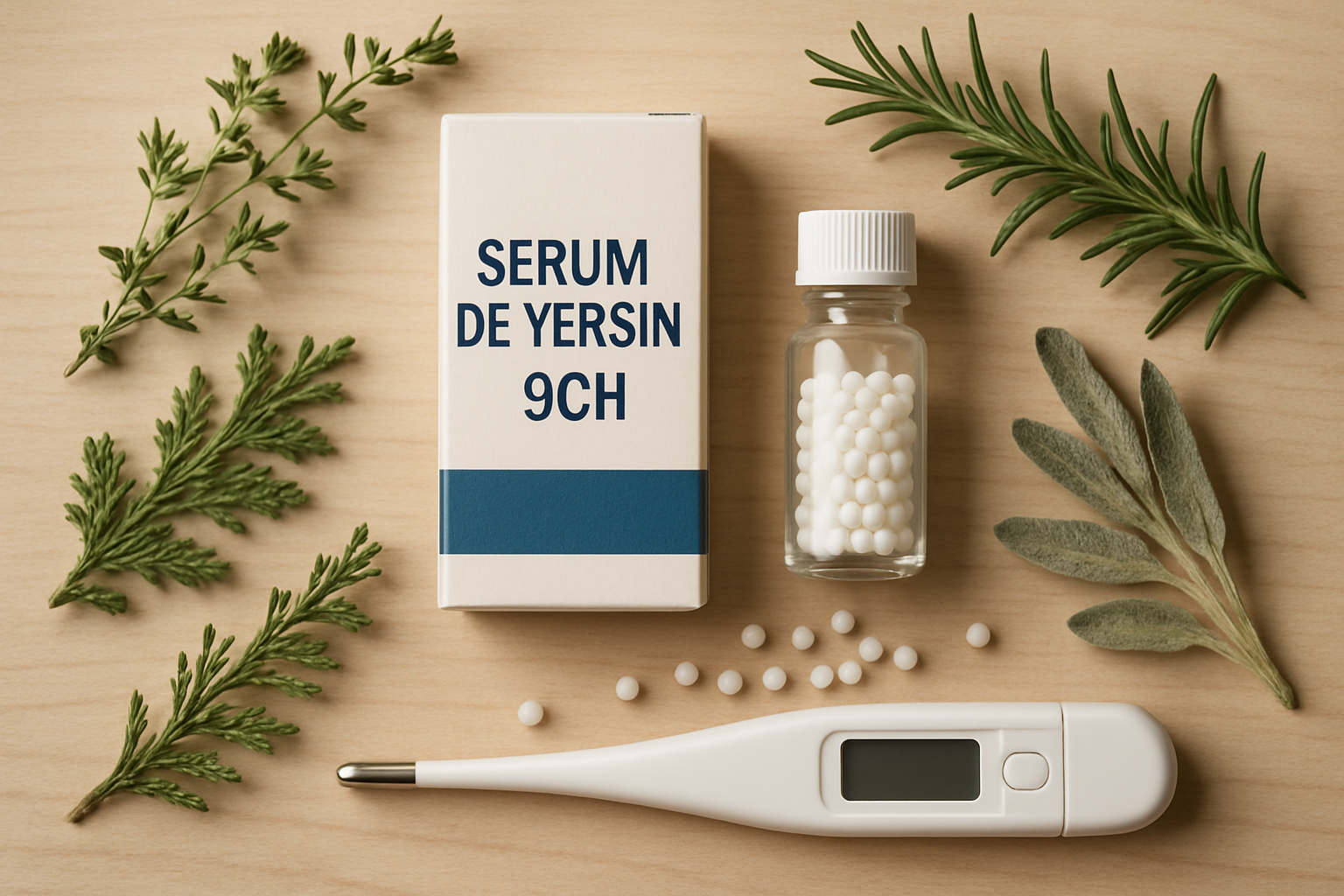 Sérum de Yersin posologie - dose-globules homéopathique 9CH sur fond bois