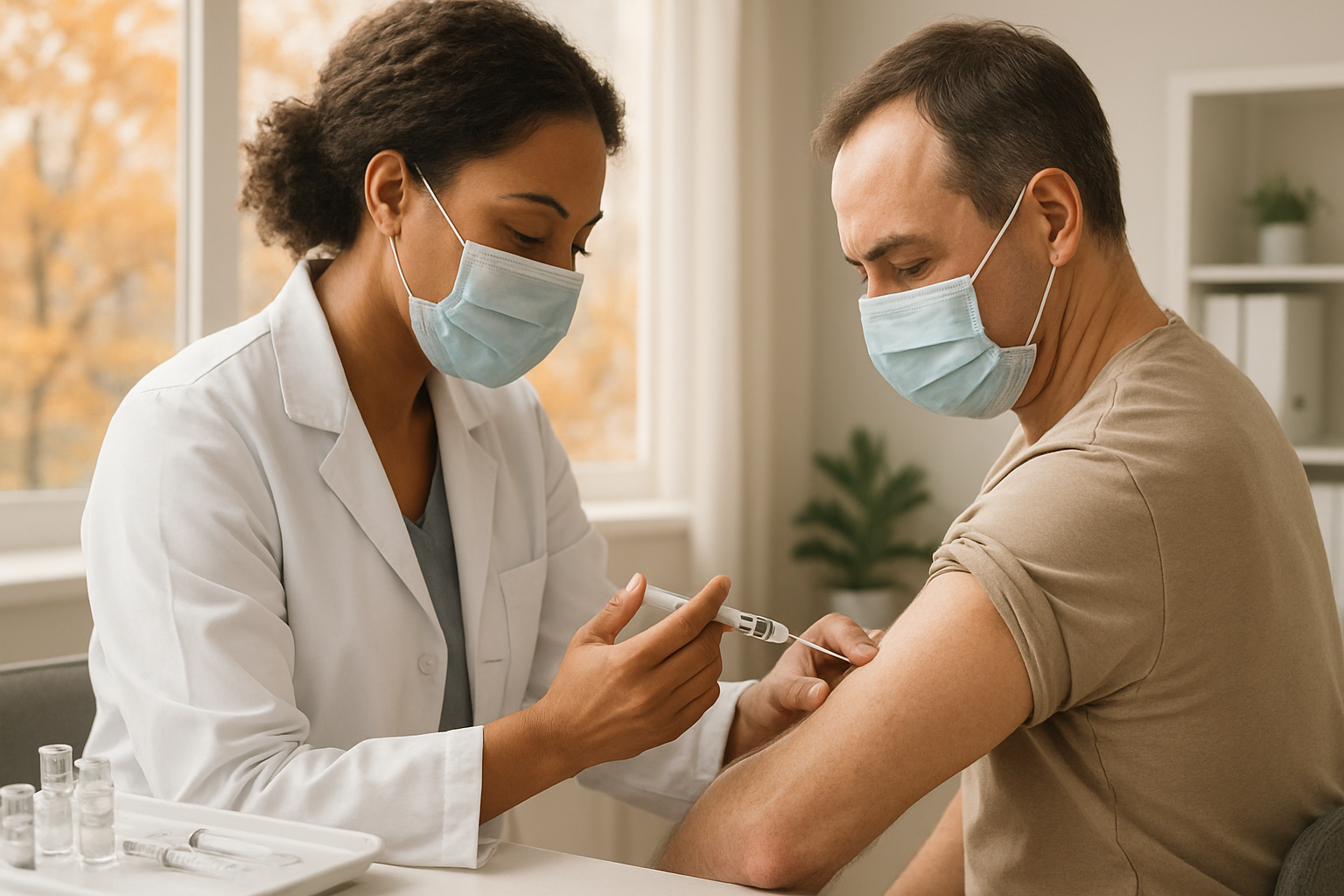 Vaccin grippe administré par un professionnel de santé à un patient en cabinet médical