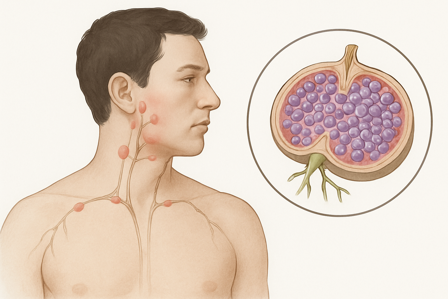 Adénopathie : schéma illustrant pourquoi le volume des ganglions lymphatiques augmente lors d'une réponse immunitaire