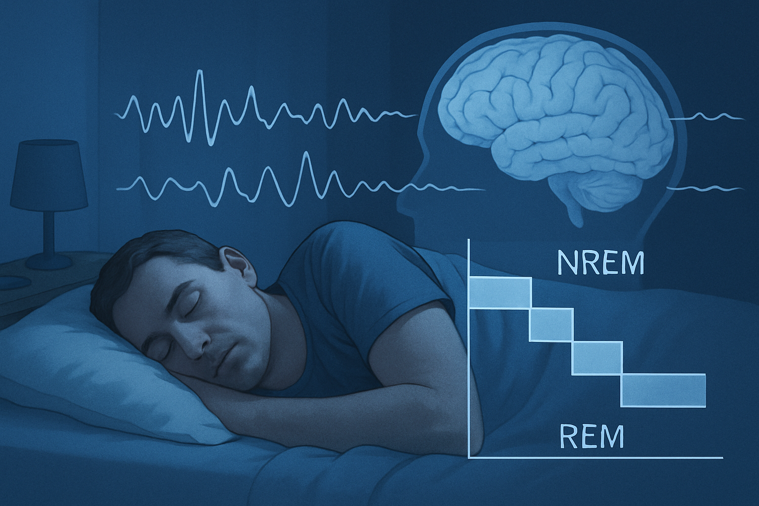 Sexsomnie causes et signes : illustration du cerveau en sommeil profond et des cycles du sommeil