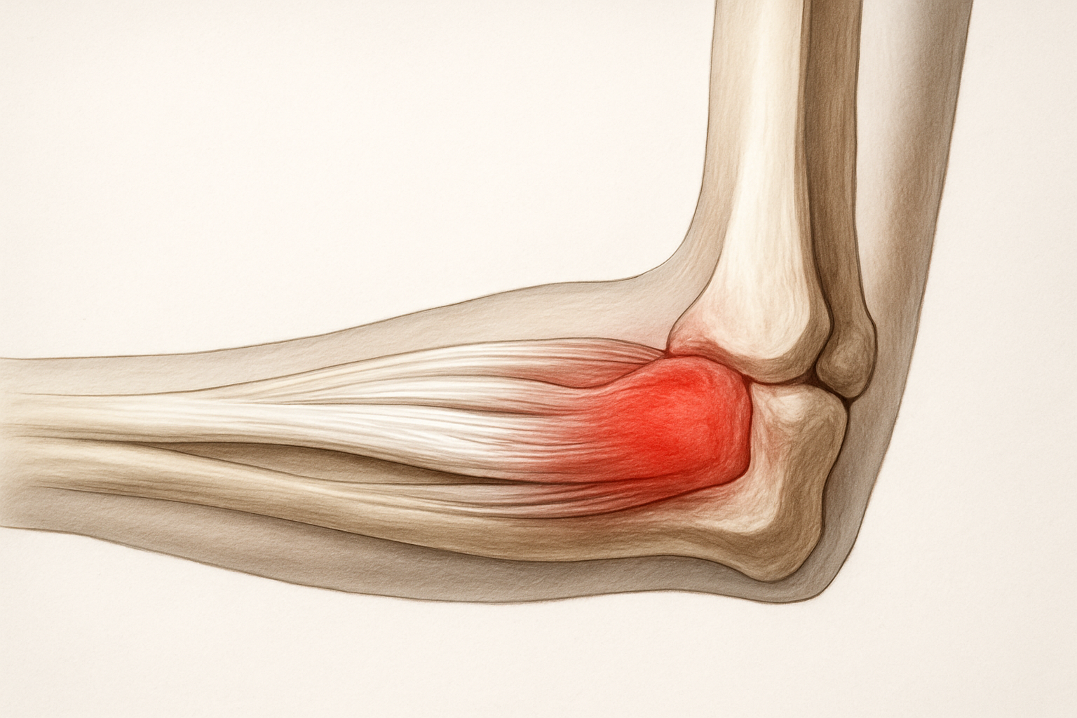 Tendinite du coude épicondylite : illustration anatomique de l'épicondyle et des tendons douloureux