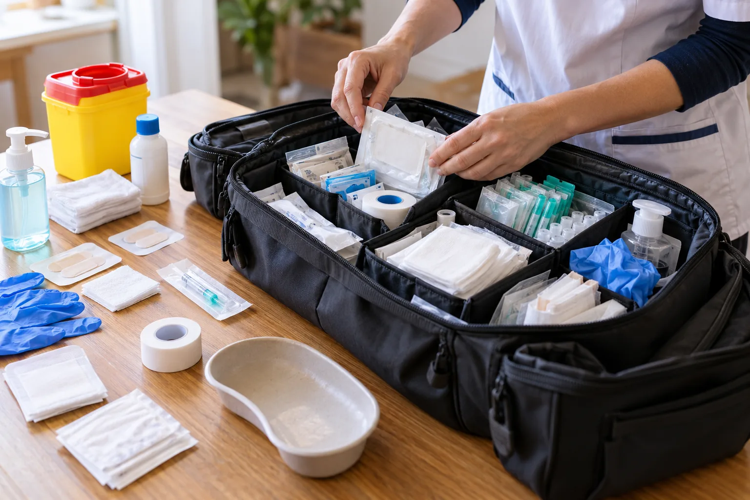 sac soins infirmier domicile pour Le socle de consommables selon les actes de la tournée dans une composition sobre et