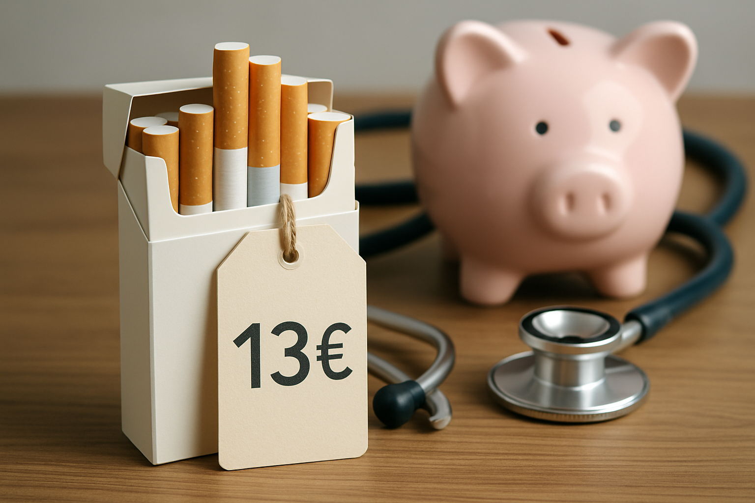 Prix tabac paquet cigarette 2026 - paquet de cigarettes avec étiquette de prix et stéthoscope