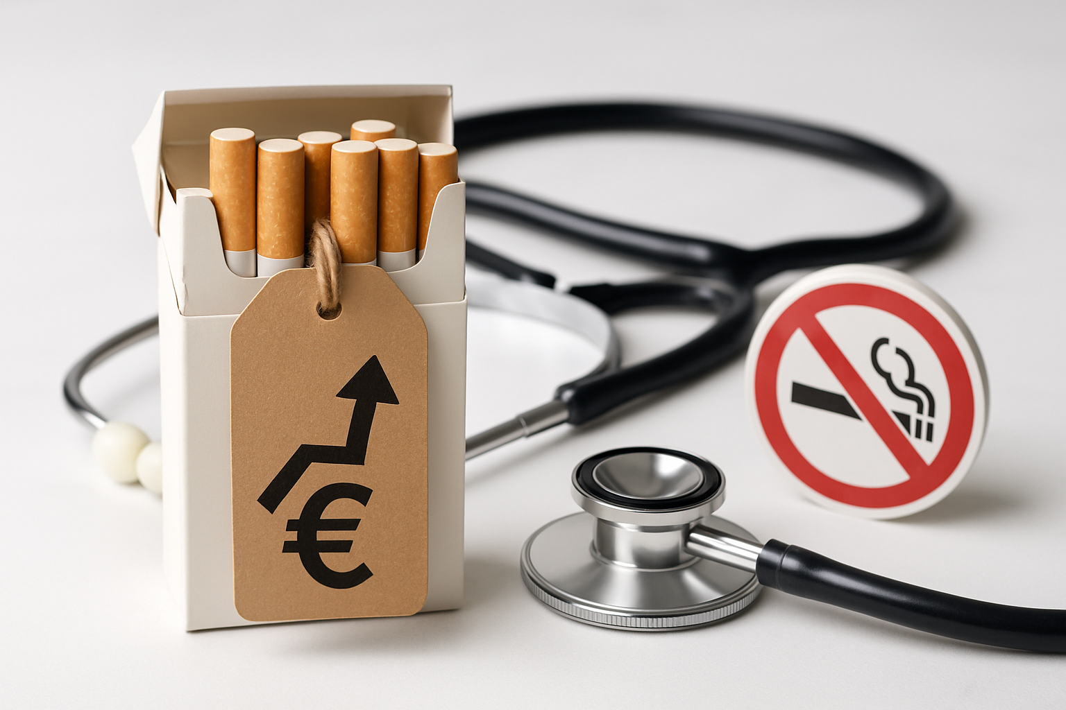 Prix tabac paquet cigarette en France 2026 - paquet de cigarettes avec étiquette de prix et stéthoscope