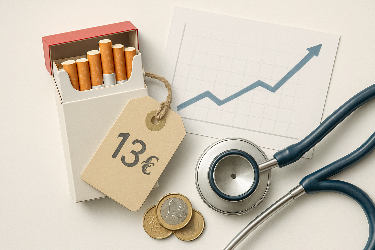 Prix tabac paquet cigarette 2026 - paquet de cigarettes avec étiquette de prix et stéthoscope