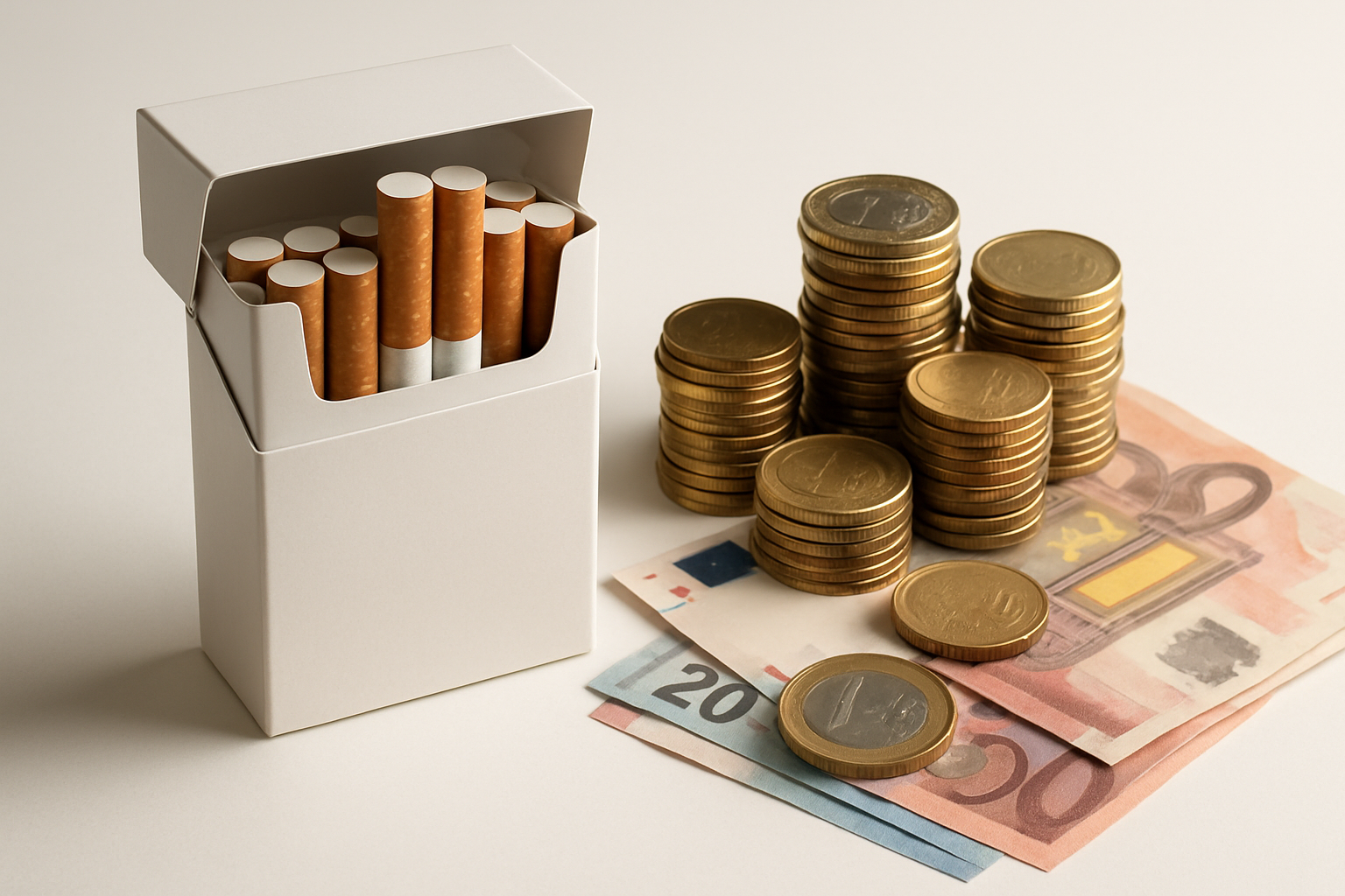 Prix du paquet de cigarettes en 2026 - pièces euros et paquet de cigarettes
