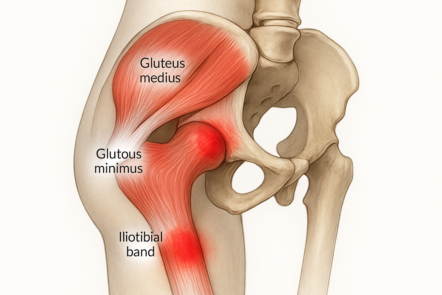 Tendinite de la hanche - anatomie des tendons et zones douloureuses