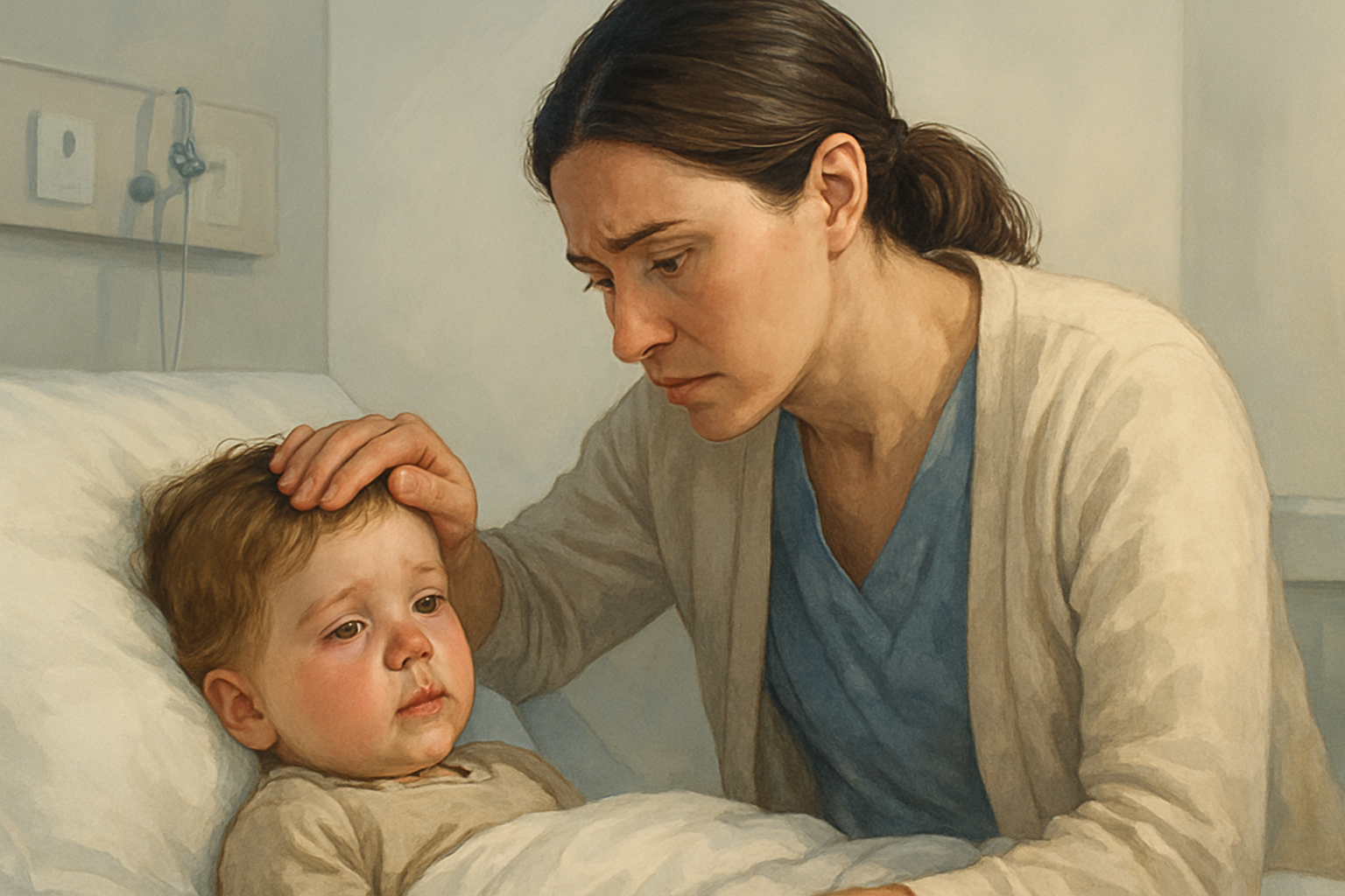 Trachéite bébé enfant symptômes - parent prenant soin d'un nourrisson fiévreux